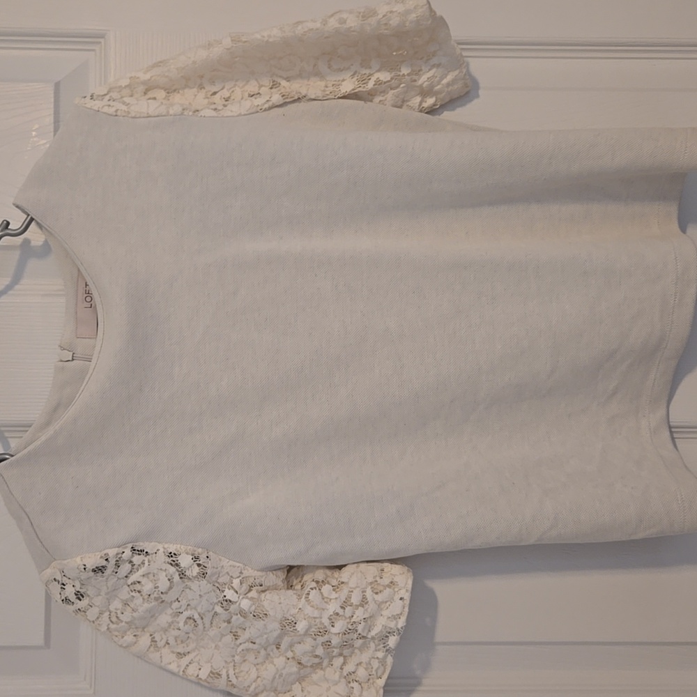 Loft Cream Lace Sleeve Top Size Small